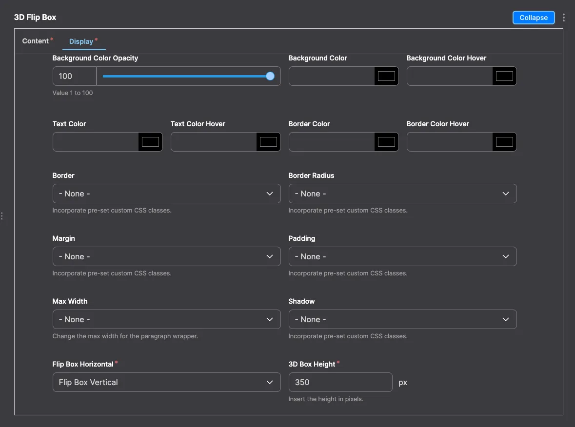 3D Flip Box module configuration in Drupal - settings for flipping 3D content boxes