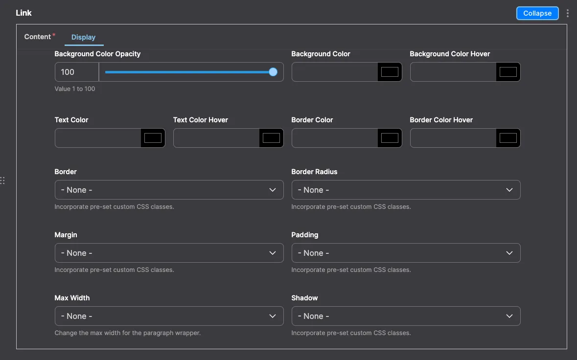 Link: Link module configuration in Drupal - settings for adding and managing hyperlinks.