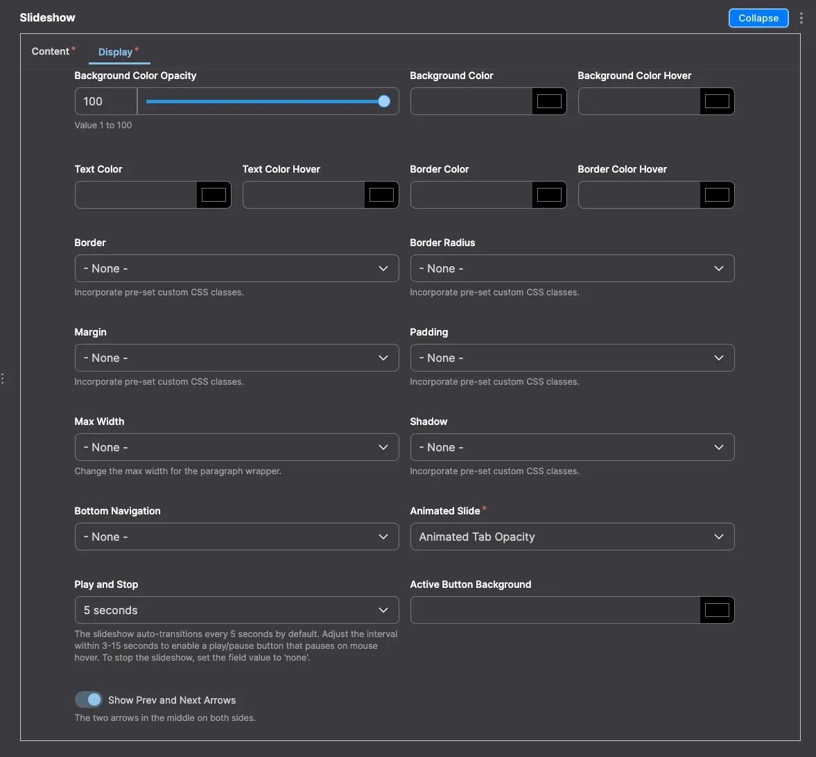 Slideshow: Slideshow module configuration in Drupal - settings for content slideshow display