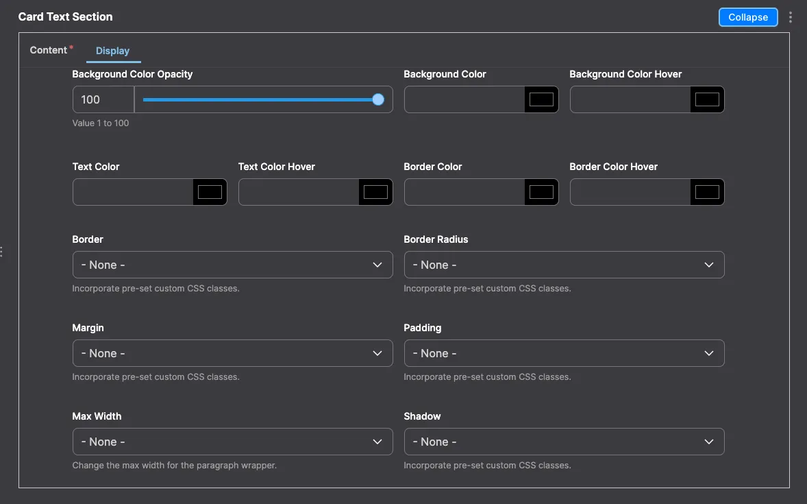 Card Text Layout: Card Text Section